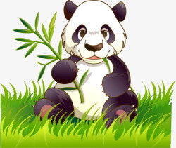 坐在草丛中的大熊猫手绘素材