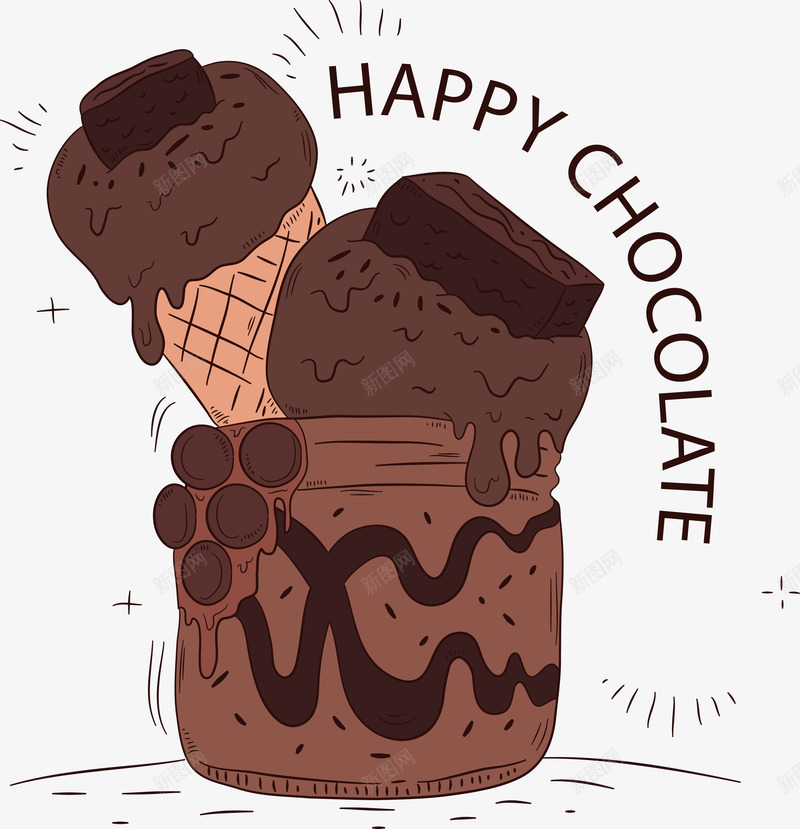 巧克力冰淇淋矢量图ai免抠素材_88icon https://88icon.com 冰淇淋 巧克力冰淇淋 杯子 甜品 甜筒 融化 矢量图