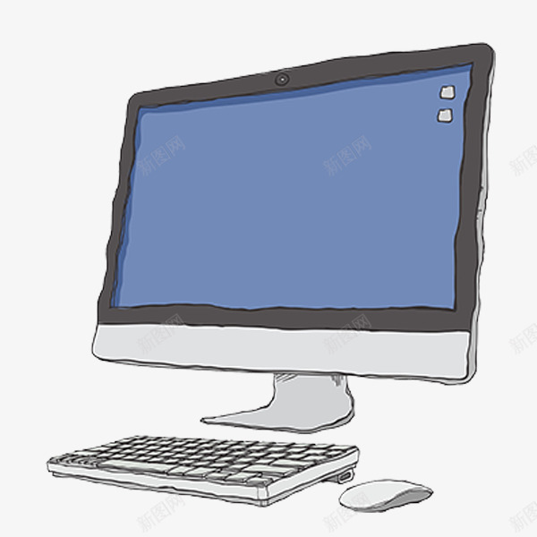 台式电脑png免抠素材_88icon https://88icon.com 办公用品 卡通 手绘 显示屏 电器 电脑 键盘 鼠标