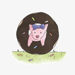 卡通手绘甜甜圈的小猪矢量图素材