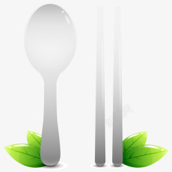 卡通勺子筷子和绿叶素材