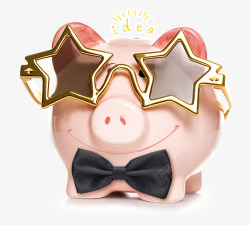 脑门放光的带着星星眼镜的小猪猪素材