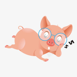 睡着的小猪手绘睡觉戴眼镜小猪矢量图高清图片