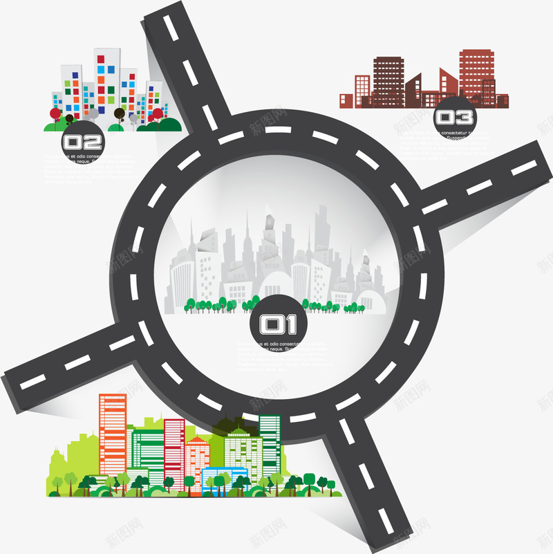 扁平化风格城市与道路矢量图ai免抠素材_88icon https://88icon.com 城市 城市道路 扁平风格 环形路 矢量图