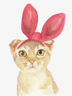 戴兔耳朵的男子戴红色兔耳朵的猫咪高清图片
