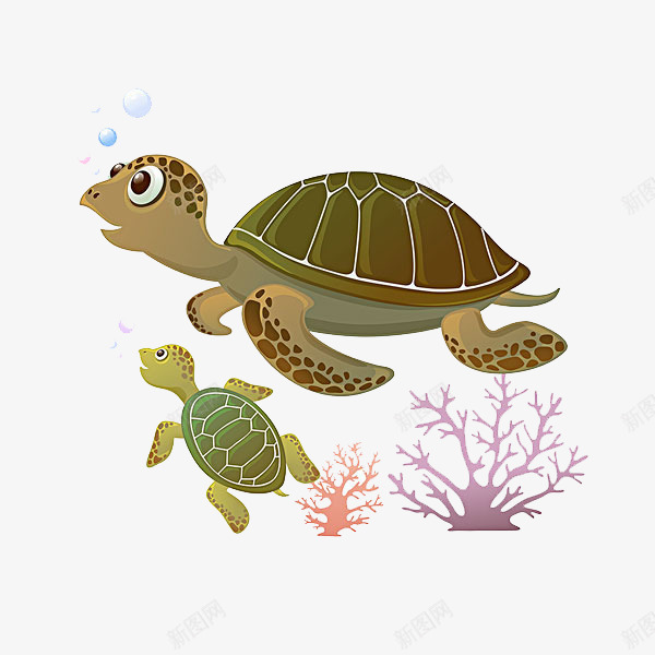 两只乌龟png免抠素材_88icon https://88icon.com 两只 乌龟 卡通 手绘 植物 海草 简图 绿色 龟壳