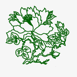 绿色花朵线描白描素材