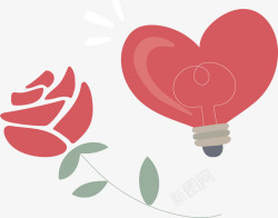 红色爱心灯泡和玫瑰花矢量图素材
