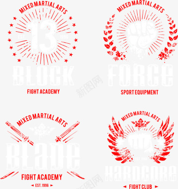 拳击格斗手绘红色徽章矢量图图标图标