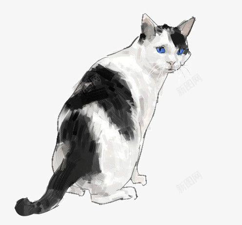 手绘黑白猫咪png免抠素材_88icon https://88icon.com 动物 卡通猫咪 可爱 填色练习 宠物 猫 蓝眼睛猫咪