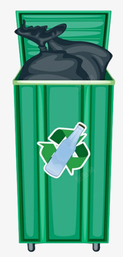 卡通绿色垃圾桶垃圾场素材