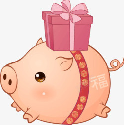 小猪拉着礼物盒卡通小猪高清图片