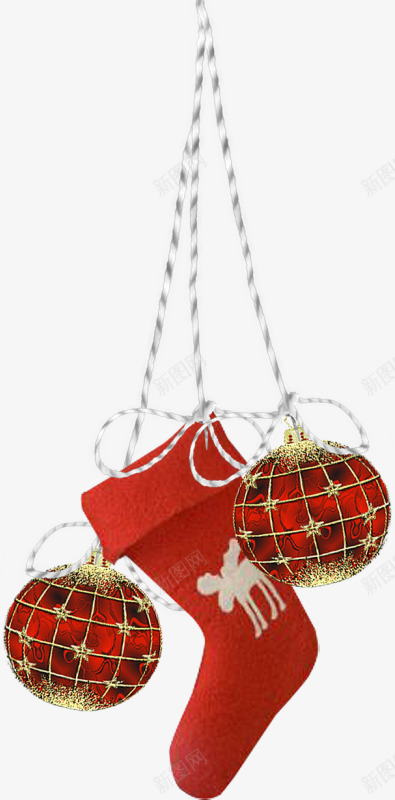 绳子吊着的圣诞袜子和圣诞球png免抠素材_88icon https://88icon.com 圣诞 红色 节日 装饰球