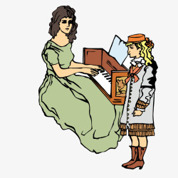 教女孩弹钢琴的老师素材