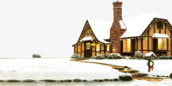 雪地上温暖的别墅素材