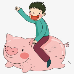 骑着小猪的男孩矢量图素材