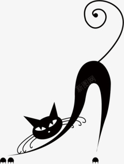 手绘黑色猫咪海报素材