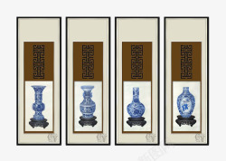 中国风古代青花瓷瓶竖版装饰画素材