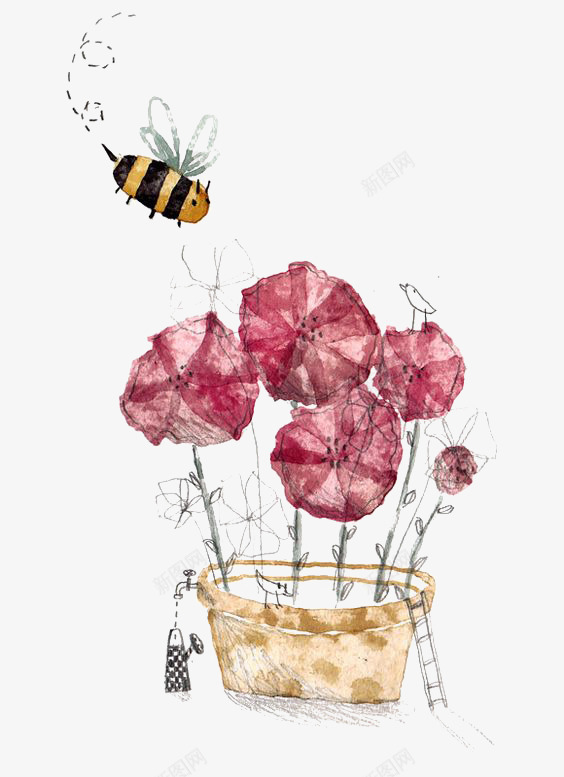 花朵和蜜蜂png免抠素材_88icon https://88icon.com 卡通花朵 手绘插画 昆虫 植物 蜜蜂