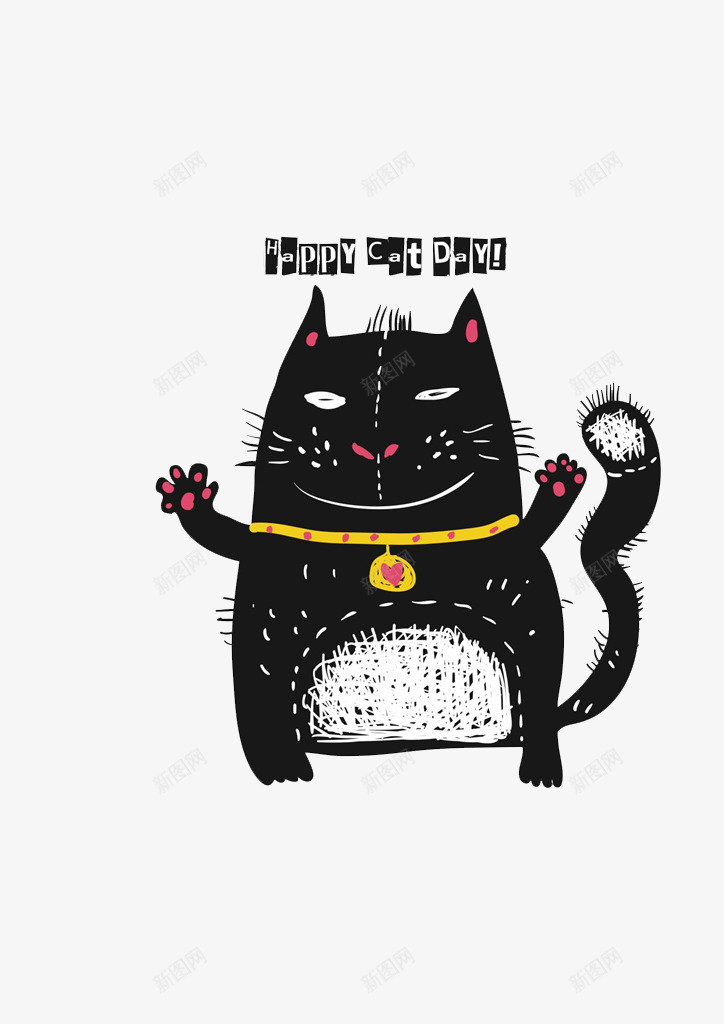 手绘猫咪png免抠素材_88icon https://88icon.com 动物 卡通 可爱 宠物 手绘 挥手 猫咪 黑色