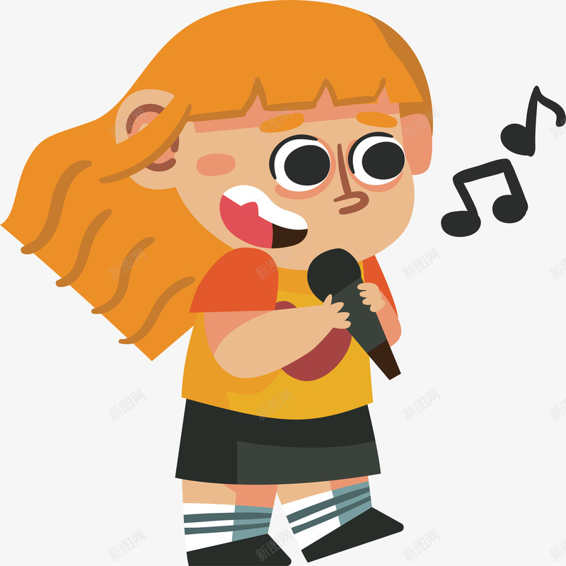 卡通可爱唱歌的小女孩矢量图ai免抠素材_88icon https://88icon.com 人物设计 创意 卡通可爱 唱歌 女高音 矢量图 话筒 音乐
