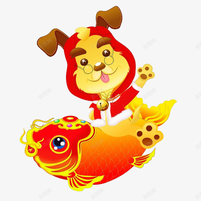 骑在鱼身上的小狗png免抠素材_88icon https://88icon.com 动物 卡通手绘 宠物 小鱼 新年 橘色 狗年 鱼儿