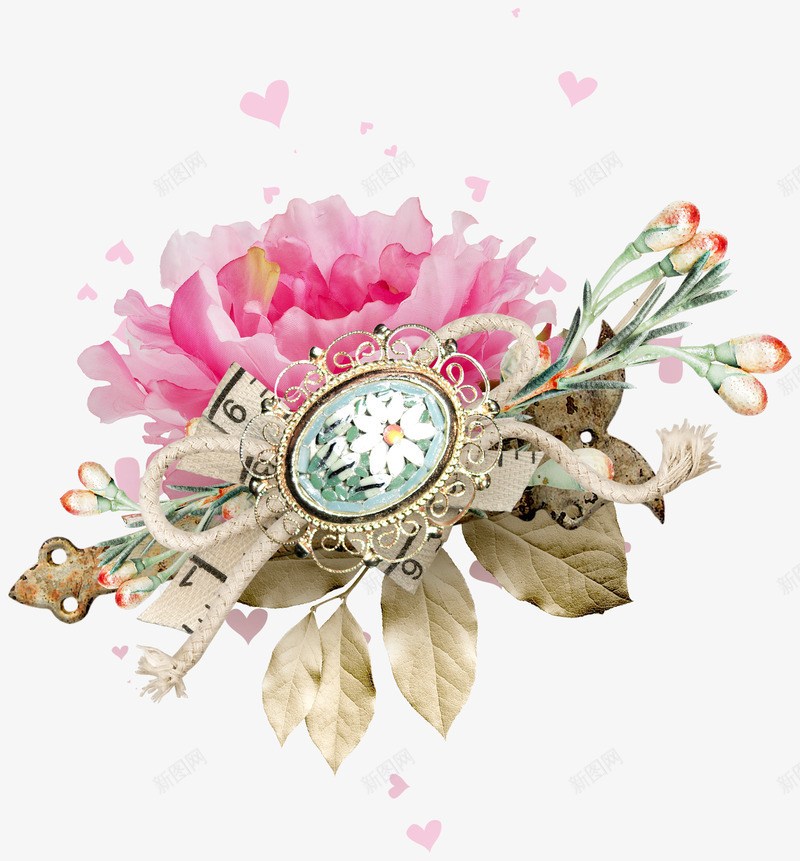 花叶装饰宝石饰品png免抠素材_88icon https://88icon.com 宝石饰品 枝叶 绳子 花朵