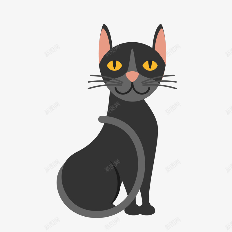 扁平化黑色的猫咪矢量图ai免抠素材_88icon https://88icon.com 动物设计 卡通 宠物 扁平化 猫咪 黑色 矢量图