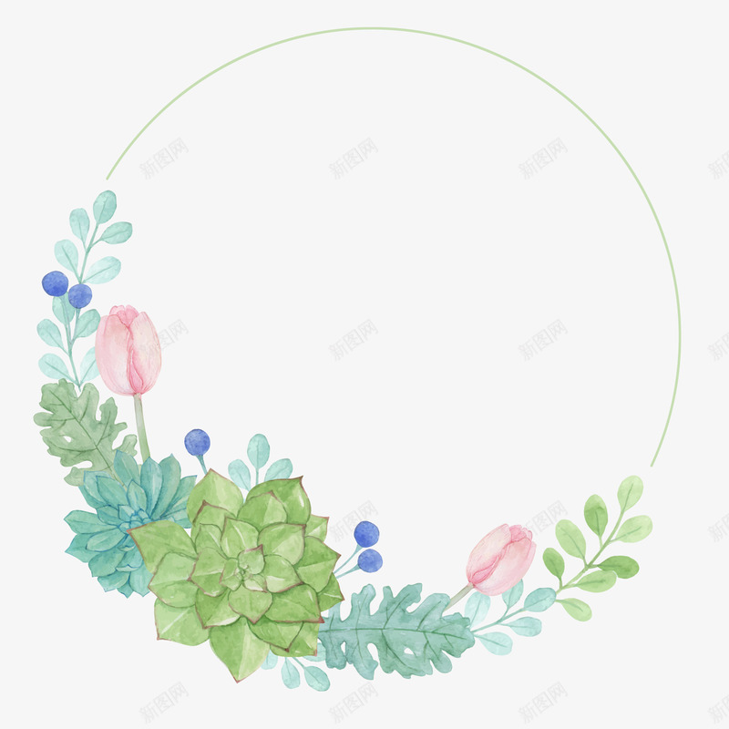 水彩手绘绿色植物边框矢量图ai免抠素材_88icon https://88icon.com 圆形 植物装饰 水彩 绿色植物 装饰 边框设计 矢量图