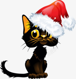 黑色猫咪带着圣诞帽素材