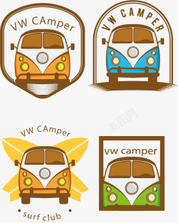 手绘大巴车徽章素材