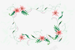 卡通粉色百合花植物装饰边框素材