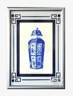 中式古代古典青花瓷带盖瓷瓶装饰素材