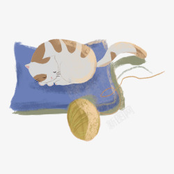 卡通手绘睡觉的猫咪素材