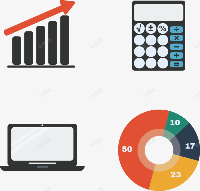 分色环形图png免抠素材_88icon https://88icon.com 上升箭头 占比图 数据图 矢量素材 笔记本电脑 计算器