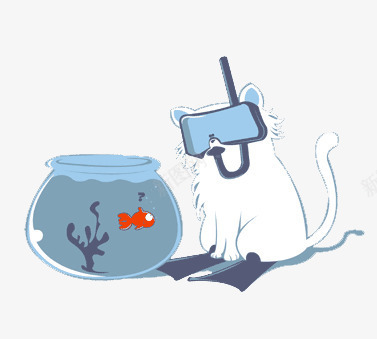 手绘想吃鱼的猫png免抠素材_88icon https://88icon.com 想吃鱼的猫 游泳猫 猫咪 金鱼