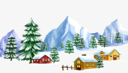 雪地上的房子和小树素材