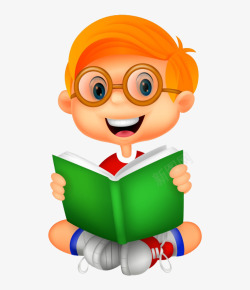 戴眼镜看书的小男孩素材