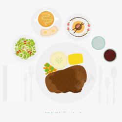 元素肉盘和餐具食物矢量图素材