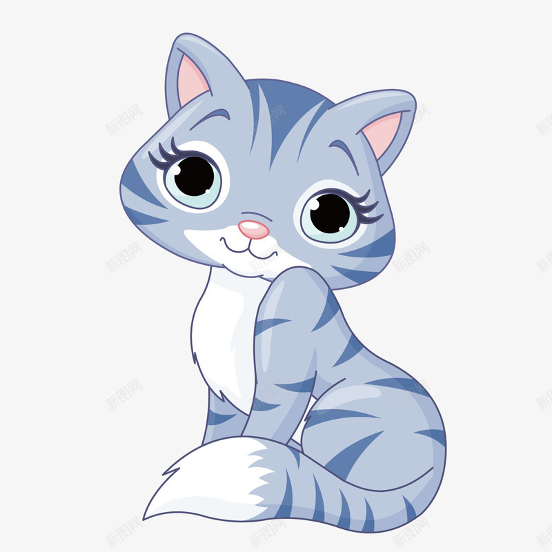 蓝色猫咪png免抠素材_88icon https://88icon.com 卡通猫咪 可爱 大眼睛 插图 猫咪 蓝色猫咪