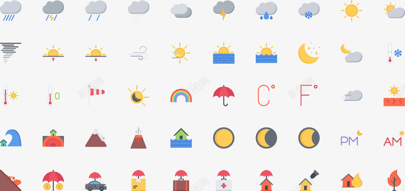 彩色图形天气气候彩色扁平标图标图标