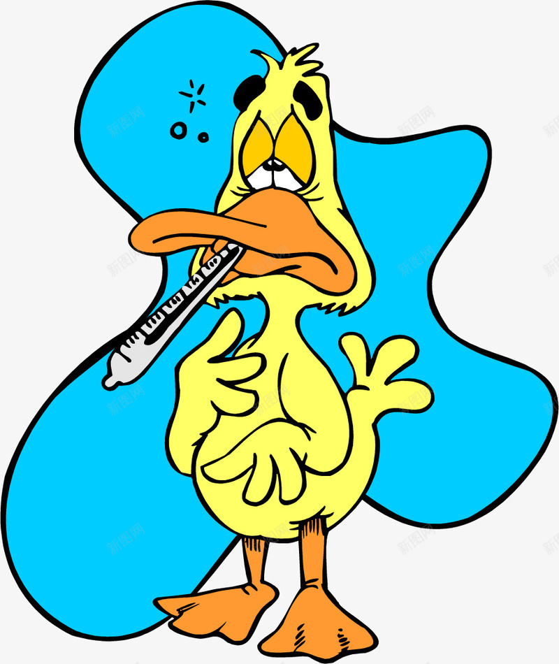 生病的鸭子png免抠素材_88icon https://88icon.com 一只 体温计 卡通 手绘 橘色 蓝色 鸭子 黄色