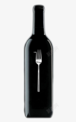 高大上叉子黑色酒瓶素材