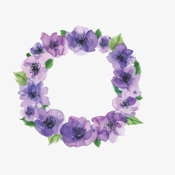 紫色手绘花朵花环婚礼装饰素材