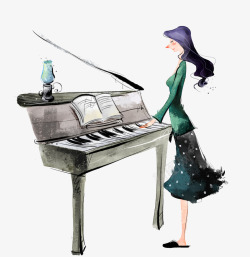 弹钢琴的女老师素材