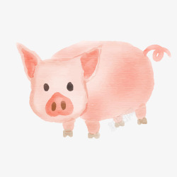 水彩手绘粉红色的小猪矢量图素材