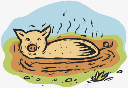 卡通插图污泥中臭臭的小猪素材