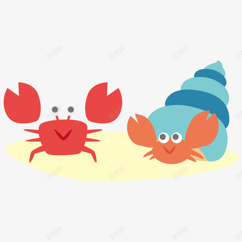 可爱的螃蟹和寄居虾png免抠素材_88icon https://88icon.com 动物 可爱的 大海 沙滩 爬行动物 虾 螃蟹