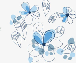 蓝色线描花朵矢量图素材