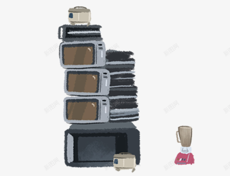 回收旧电视机电饭煲家电器具psd免抠素材_88icon https://88icon.com 回收 家电器具 手绘 插画 旧 电视机 电饭煲